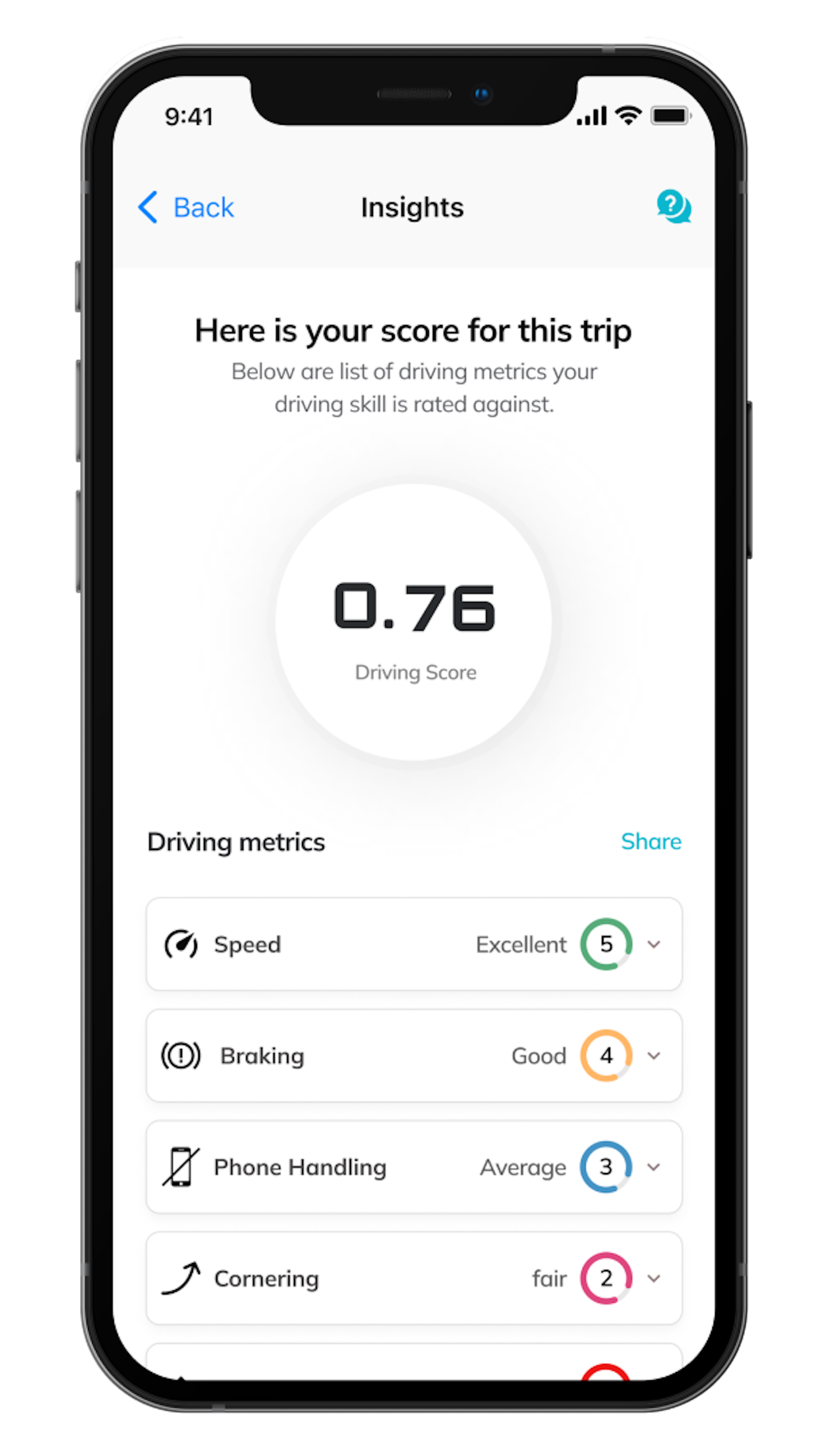 driving scores in-app mockup