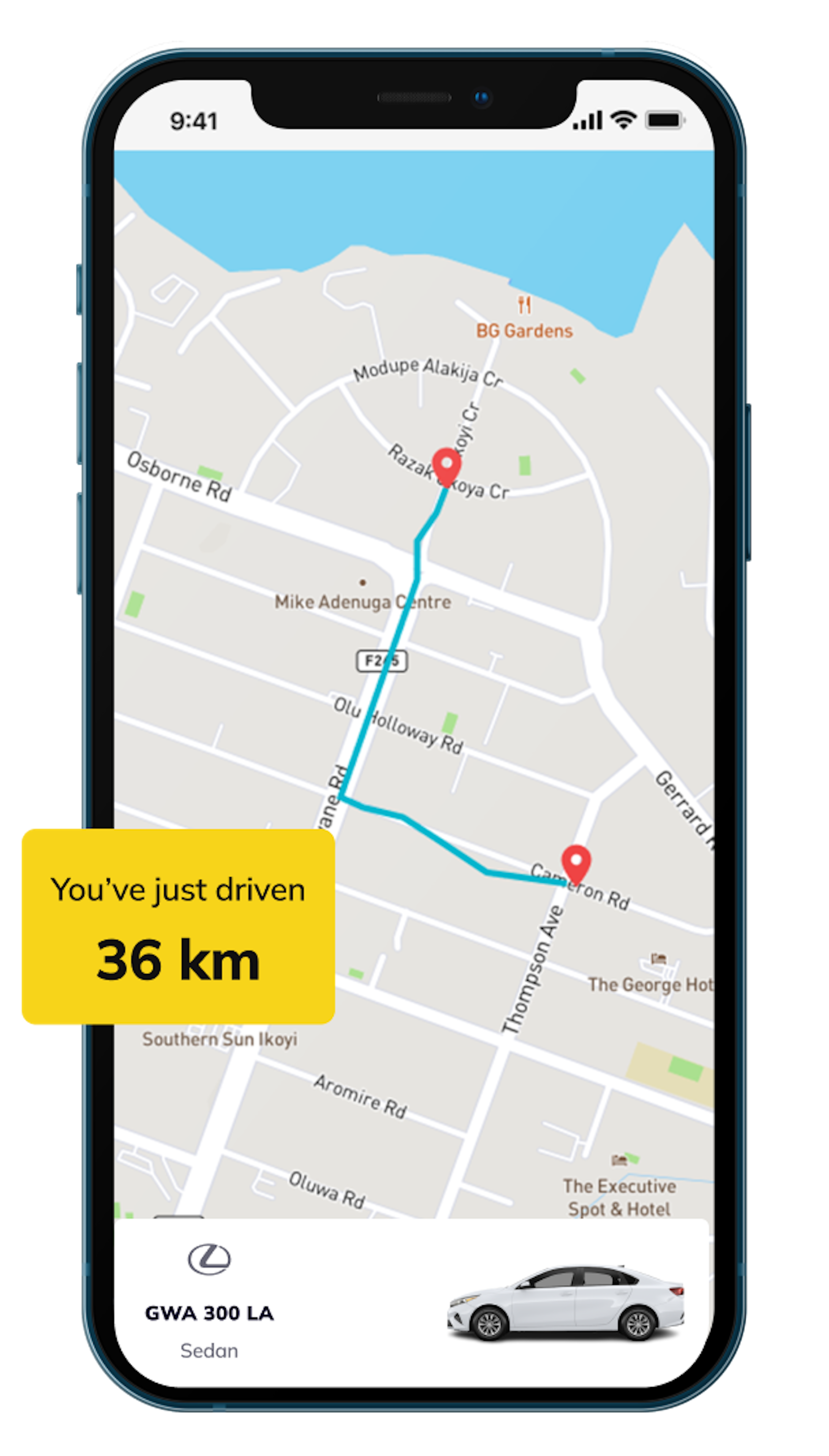 driving trip in-app mockup