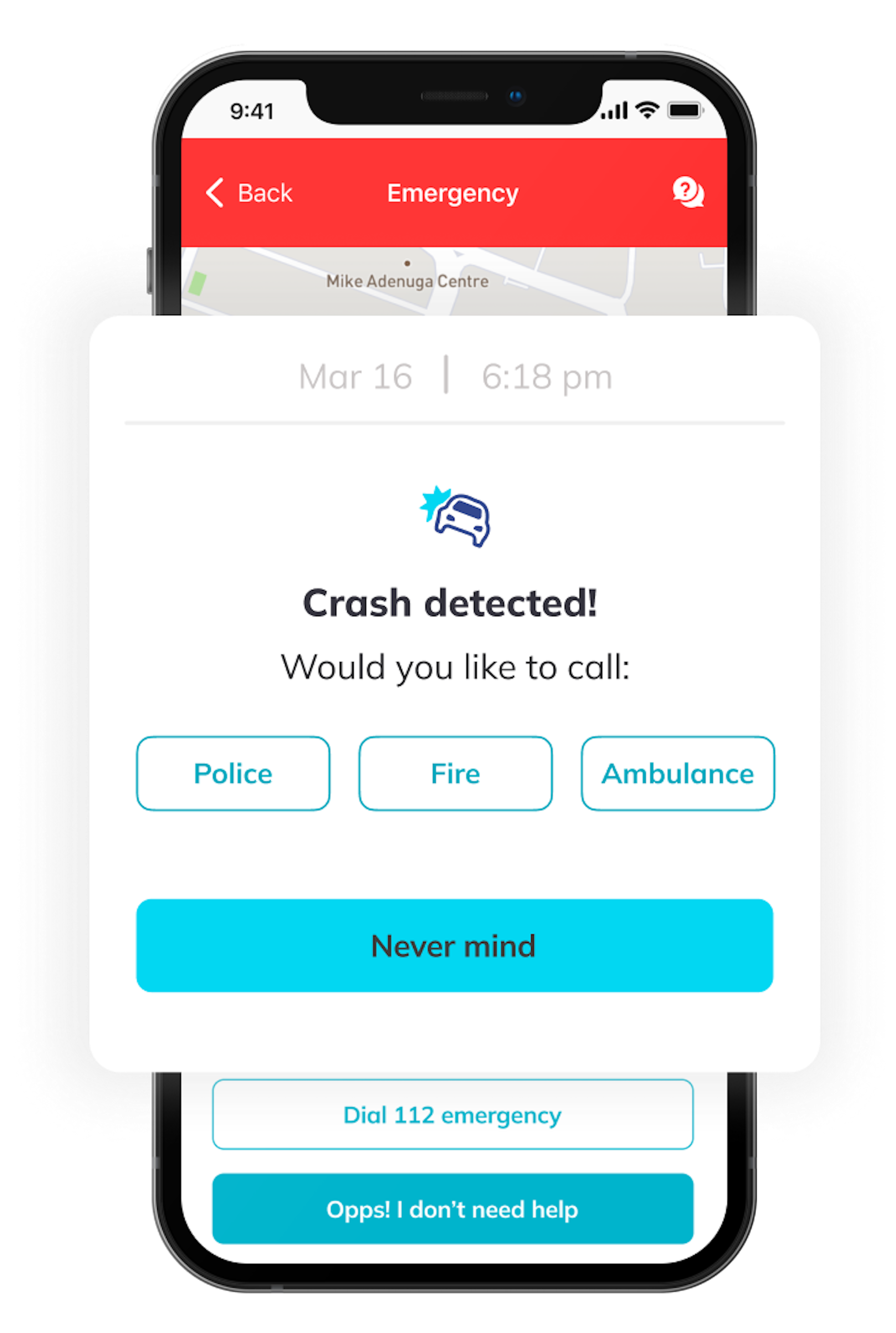 crash notification in-app mockup